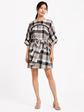 Anthropologie Maeve Plaid Tartan Tie Belted Dress